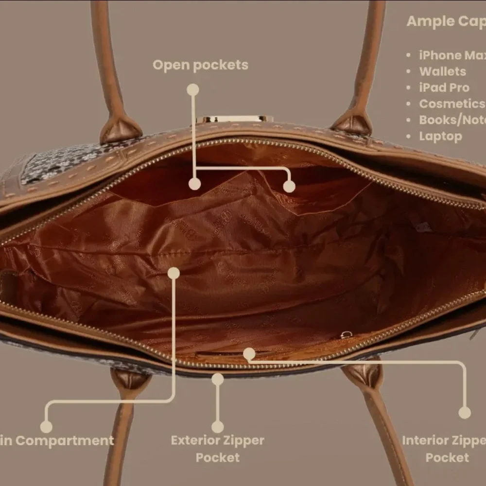 Chic Patterned Tote Bag in Brown and Tan - Picture 6 of 6